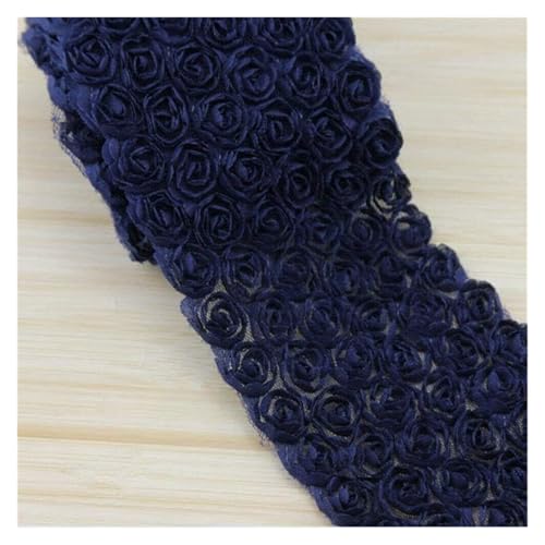 Bandbesätze for Nähen, Verzierungen for Kleidung, 1 Yard, 6 Reihen, rosa 3D-Chiffon-Blumen-Spitzenkante(Navy Blue) von QWFVHJ