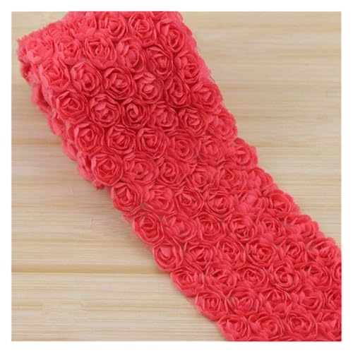 Bandbesätze for Nähen, Verzierungen for Kleidung, 1 Yard, 6 Reihen, rosa 3D-Chiffon-Blumen-Spitzenkante(Watermelon Red) von QWFVHJ