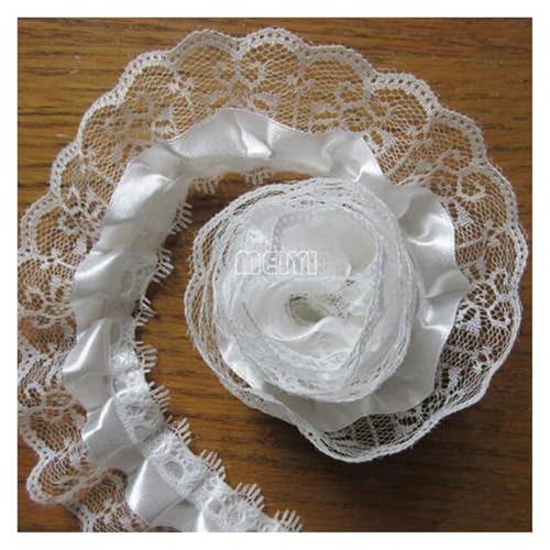 Bandbesätze for Nähen, Verzierungen for Kleidung, 10 Meter plissierter Organza mit 2-lagiger Spitzenkante(White) von QWFVHJ