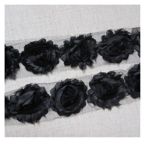 Bandbesätze for Nähen, Verzierungen for Kleidung, 2 Meter 3D-Spitzenkantenband mit schäbigen Blumen(Black) von QWFVHJ