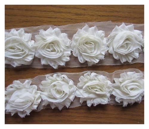 Bandbesätze for Nähen, Verzierungen for Kleidung, 2 Meter 3D-Spitzenkantenband mit schäbigen Blumen(Cream) von QWFVHJ