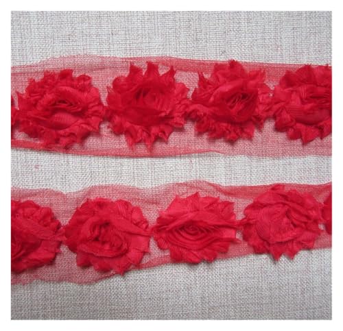 Bandbesätze for Nähen, Verzierungen for Kleidung, 2 Meter 3D-Spitzenkantenband mit schäbigen Blumen(Red) von QWFVHJ