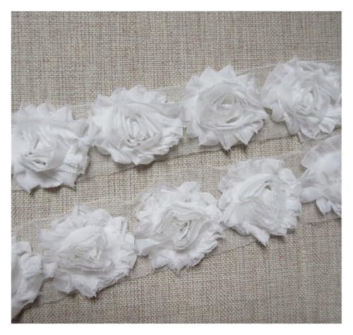 Bandbesätze for Nähen, Verzierungen for Kleidung, 2 Meter 3D-Spitzenkantenband mit schäbigen Blumen(White) von QWFVHJ