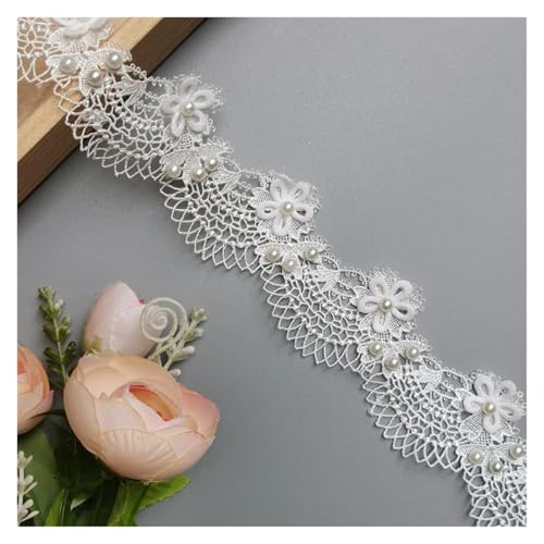 Bandbesätze for Nähen, Verzierungen for Kleidung, 2 Meter Blumenperlen-Spitzenkantenband(White) von QWFVHJ