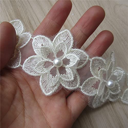 Bandbesätze for Nähen, Verzierungen for Kleidung, 2 Meter mit Perlen und Blumen bestickte Spitze(Apricot) von QWFVHJ