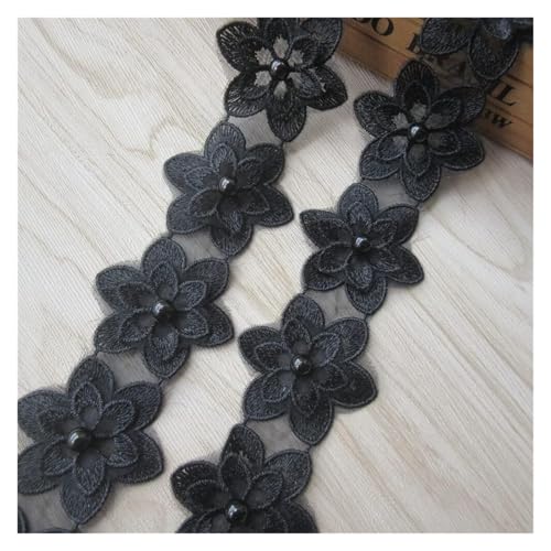 Bandbesätze for Nähen, Verzierungen for Kleidung, 2 Meter mit Perlen und Blumen bestickte Spitze(Black) von QWFVHJ