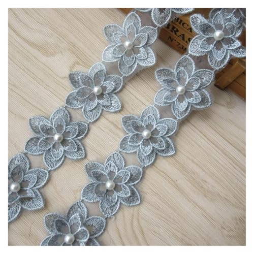 Bandbesätze for Nähen, Verzierungen for Kleidung, 2 Meter mit Perlen und Blumen bestickte Spitze(Gray) von QWFVHJ