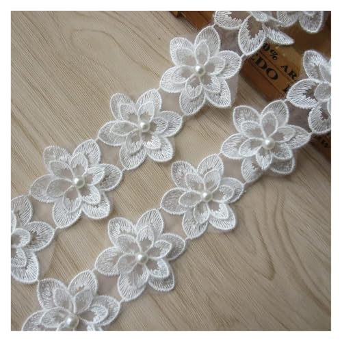 Bandbesätze for Nähen, Verzierungen for Kleidung, 2 Meter mit Perlen und Blumen bestickte Spitze(White) von QWFVHJ