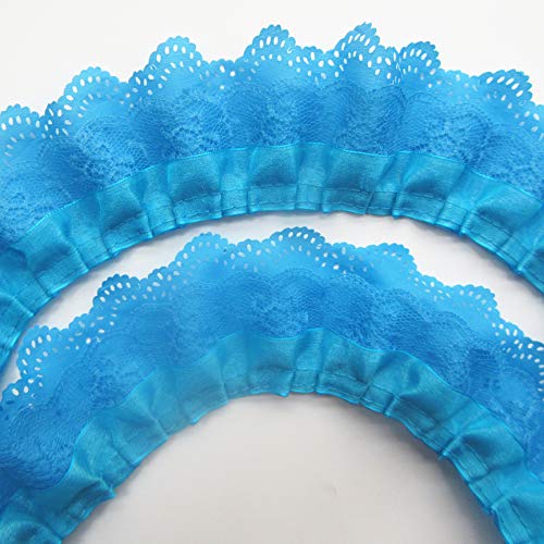 Bandbesätze for Nähen, Verzierungen for Kleidung, 2 Yards, 3 Lagen geraffter Spitzenkantenbesatz aus Organza(Blue) von QWFVHJ