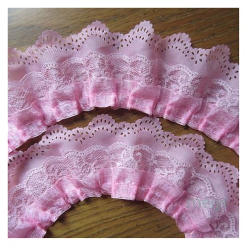 Bandbesätze for Nähen, Verzierungen for Kleidung, 2 Yards, 3 Lagen geraffter Spitzenkantenbesatz aus Organza(Pink) von QWFVHJ