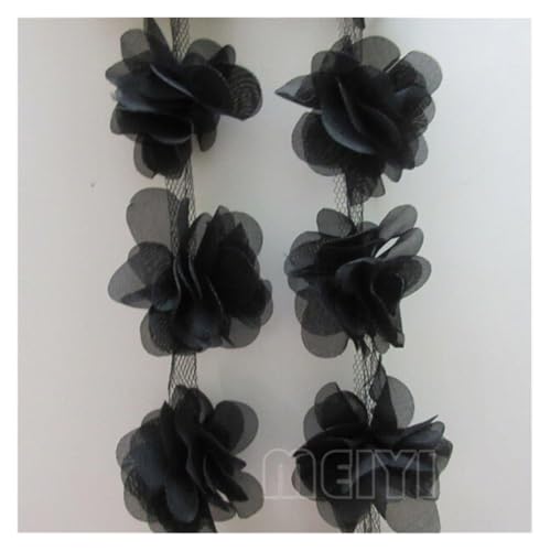 Bandbesätze for Nähen, Verzierungen for Kleidung, 3 Meter 3D-Chiffon-Blumen-Spitzenkantenbesatz(Black) von QWFVHJ