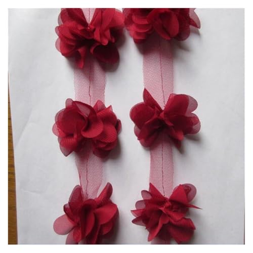 Bandbesätze for Nähen, Verzierungen for Kleidung, 3 Meter 3D-Chiffon-Blumen-Spitzenkantenbesatz(Claret) von QWFVHJ