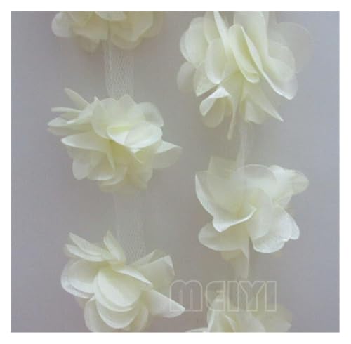 Bandbesätze for Nähen, Verzierungen for Kleidung, 3 Meter 3D-Chiffon-Blumen-Spitzenkantenbesatz(Milk White) von QWFVHJ