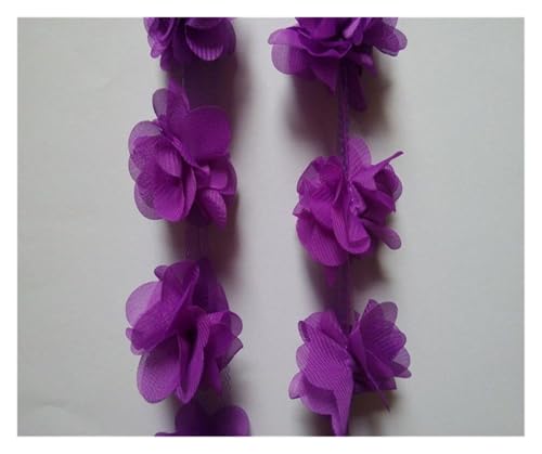 Bandbesätze for Nähen, Verzierungen for Kleidung, 3 Meter 3D-Chiffon-Blumen-Spitzenkantenbesatz(Purple) von QWFVHJ