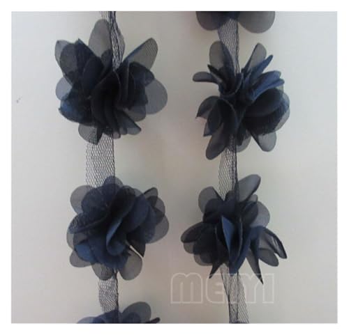 Bandbesätze for Nähen, Verzierungen for Kleidung, 3 Meter 3D-Chiffon-Blumen-Spitzenkantenbesatz(Purplish Blue) von QWFVHJ