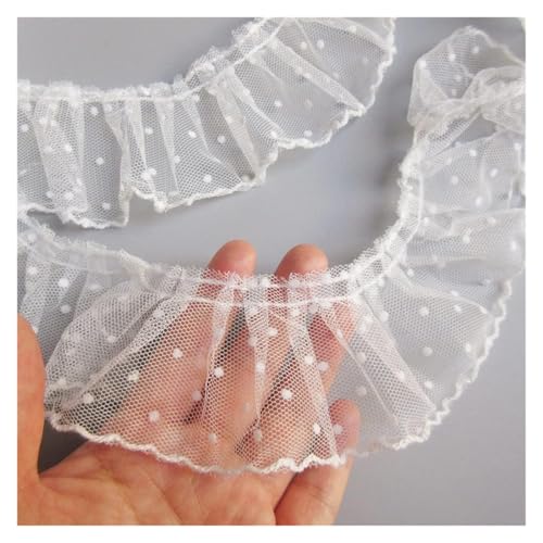 Bandbesätze for Nähen, Verzierungen for Kleidung, 5 Meter gepunkteter, plissierter Organza-Spitzenrand gerafft(White) von QWFVHJ