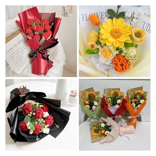 QWFVHJ Gestrickter Blumenstrauß, Künstliche Blumen, Häkelblumen, Verpackter Blumenstrauß, Häkelblume, handgewebte Wollstrickblumen zur Heimdekoration(Sunflower Pig) von QWFVHJ