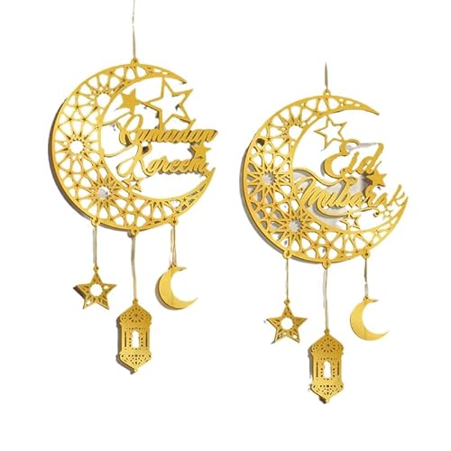 QWFVHJ Ramadan-Dekorationen for den Heimtisch, Ramadan-Mubarak-Schild, Acryl-Hängeanhänger „Eid Mubarak“, goldenes Ramadan-Türschild, Hängedekoration, Mondstern von QWFVHJ