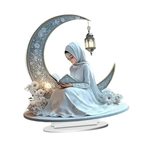 QWFVHJ Ramadan-Dekorationen for den Heimtisch, Ramadan-Mubarak-Schild, Acryl-Mond-Mädchen-Ornament, Geschenk, Mond-Dekor for Wohnzimmer, Bauernhaus, Hotel von QWFVHJ