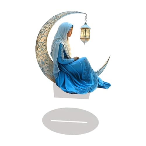 QWFVHJ Ramadan-Dekorationen for den Heimtisch, Ramadan-Mubarak-Schild, Eid Mubarak-Acryl-Ornament, Flache Dekoration for Zuhause und Büro(Blue) von QWFVHJ