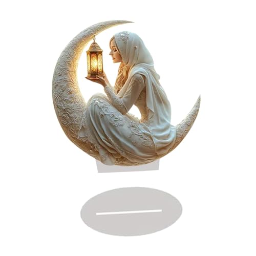 QWFVHJ Ramadan-Dekorationen for den Heimtisch, Ramadan-Mubarak-Schild, Eid Mubarak-Acryl-Ornament, Flache Dekoration for Zuhause und Büro(White) von QWFVHJ