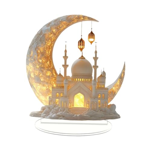 QWFVHJ Ramadan-Dekorationen for den Heimtisch, Ramadan-Mubarak-Schild, Eid-Mubarak-Dekoration, Acryl, Islam-Feier, Kunsthandwerk, Geschenk, Mond-Skulptur, Ramadan von QWFVHJ