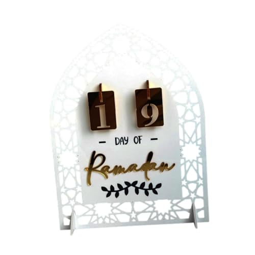 QWFVHJ Ramadan-Dekorationen for den Heimtisch, Ramadan-Mubarak-Schild, Eid-Ramadan-Adventskalender aus Acryl, 20 x 15 cm, traditionelles Schreibtisch-Ornament, arabisches Eid-Handwerk(White) von QWFVHJ