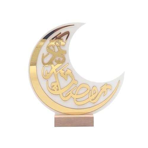 QWFVHJ Ramadan-Dekorationen for den Heimtisch, Ramadan-Mubarak-Schild, Eid-Tischdekoration aus goldenem Acrylmond, dekoratives Tischornament aus goldenem Acrylmond von QWFVHJ