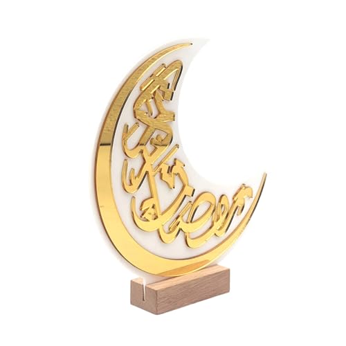 QWFVHJ Ramadan-Dekorationen for den Heimtisch, Ramadan-Mubarak-Schild, Eid-Tischdekoration aus goldenem Acrylmond, dekoratives Tischornament aus goldenem Acrylmond von QWFVHJ