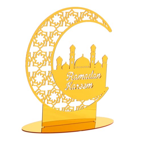 QWFVHJ Ramadan-Dekorationen for den Heimtisch, Ramadan-Mubarak-Schild, Halbmond-Buchstaben-Tischstern-Girlande, Eid-Banner, Eid-Mubarak-Dekor, Eid-Teller, Mubarak-Girlande(Golden 2) von QWFVHJ