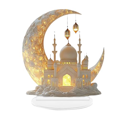 QWFVHJ Ramadan-Dekorationen for den Heimtisch, Ramadan-Mubarak-Schild, Ramadan-Acryl-Ornament, Eid-Mubarak-Tischschild-Dekoration, Acryl-Ramadan-Mond-Desktop von QWFVHJ