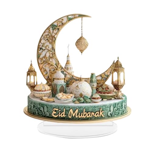 QWFVHJ Ramadan-Dekorationen for den Heimtisch, Ramadan-Mubarak-Schild, Ramadan-Acryl-Ornament, Eid-Mubarak-Tischschild-Dekoration, Acryl-Ramadan-Mond-Desktop von QWFVHJ