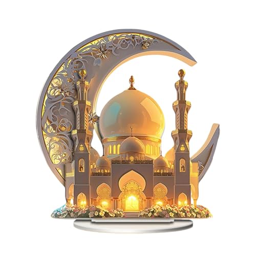 QWFVHJ Ramadan-Dekorationen for den Heimtisch, Ramadan-Mubarak-Schild, Ramadan-Acryl-Ornament – ​​Eid Mubarak-Tischschild-Dekoration, eleganter Ramadan-Mond aus Acryl von QWFVHJ