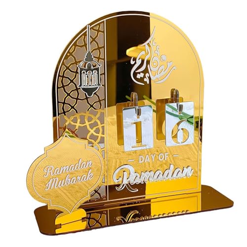 QWFVHJ Ramadan-Dekorationen for den Heimtisch, Ramadan-Mubarak-Schild, Ramadan-Adventskalender aus Acryl, Ramadan-Countdown-Kalender, Ramadan-Dekorationen for Zuhause, Eid(Gold) von QWFVHJ