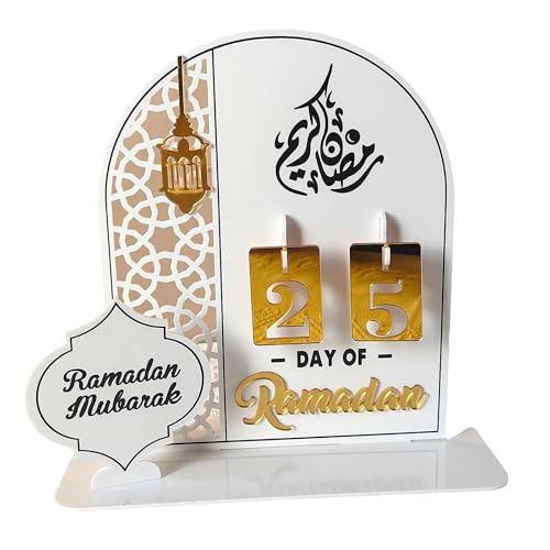 QWFVHJ Ramadan-Dekorationen for den Heimtisch, Ramadan-Mubarak-Schild, Ramadan-Adventskalender aus Acryl, Ramadan-Countdown-Kalender, Ramadan-Dekorationen for Zuhause, Eid(Silver) von QWFVHJ