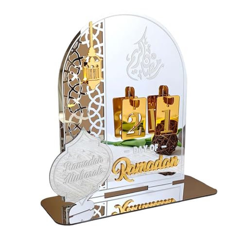 QWFVHJ Ramadan-Dekorationen for den Heimtisch, Ramadan-Mubarak-Schild, Ramadan-Adventskalender aus Acryl, Ramadan-Countdown-Kalender, Ramadan-Dekorationen for Zuhause, Eid(White) von QWFVHJ