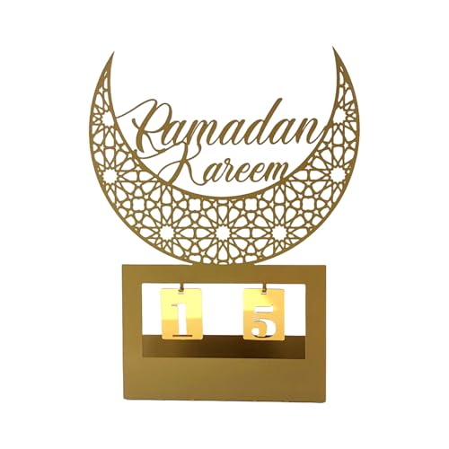 QWFVHJ Ramadan-Dekorationen for den Heimtisch, Ramadan-Mubarak-Schild, Ramadan-Countdown-Kalender, Acryl-Eid-Mubaraks-Ornament, Schreibtisch-Dekoration for den Heimgebrauch(Gold) von QWFVHJ