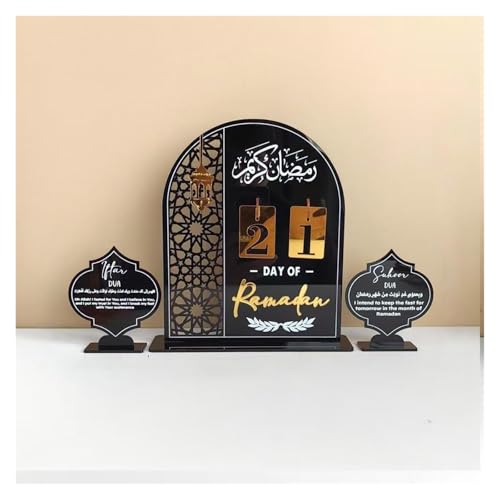 QWFVHJ Ramadan-Dekorationen for den Heimtisch, Ramadan-Mubarak-Schild, Ramadan-Countdown-Kalender, Eid Mubarak, Acryl-Ornament, Ramadan-Party-Dekoration(Black) von QWFVHJ