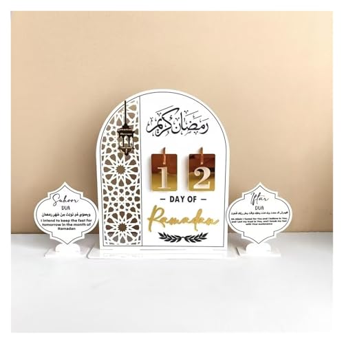 QWFVHJ Ramadan-Dekorationen for den Heimtisch, Ramadan-Mubarak-Schild, Ramadan-Countdown-Kalender, Eid Mubarak, Acryl-Ornament, Ramadan-Party-Dekoration(White) von QWFVHJ