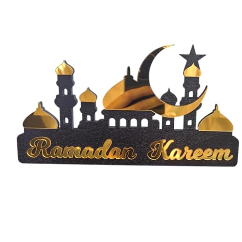 QWFVHJ Ramadan-Dekorationen for den Heimtisch, Ramadan-Mubarak-Schild, Ramadan-Kareem-Tischdekoration, Holz-Acryl, Eid-Mubarak-Dekoration, Holzbuchstaben-Ornamente(Golden A,L) von QWFVHJ