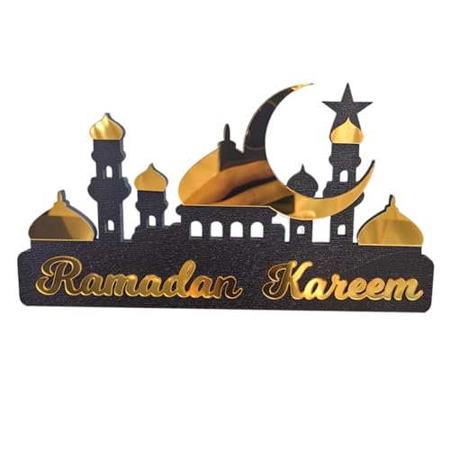 QWFVHJ Ramadan-Dekorationen for den Heimtisch, Ramadan-Mubarak-Schild, Ramadan-Kareem-Tischdekoration, Holz-Acryl, Eid-Mubarak-Dekoration, Holzbuchstaben-Ornamente(Golden A,S) von QWFVHJ