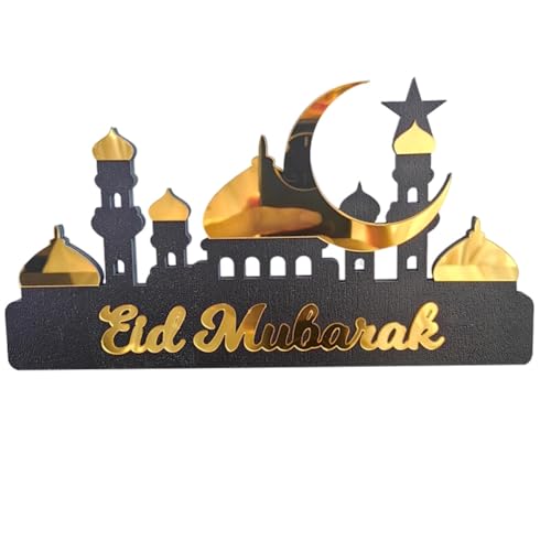 QWFVHJ Ramadan-Dekorationen for den Heimtisch, Ramadan-Mubarak-Schild, Ramadan-Kareem-Tischdekoration, Holz-Acryl, Eid-Mubarak-Dekoration, Holzbuchstaben-Ornamente(Golden B,L) von QWFVHJ