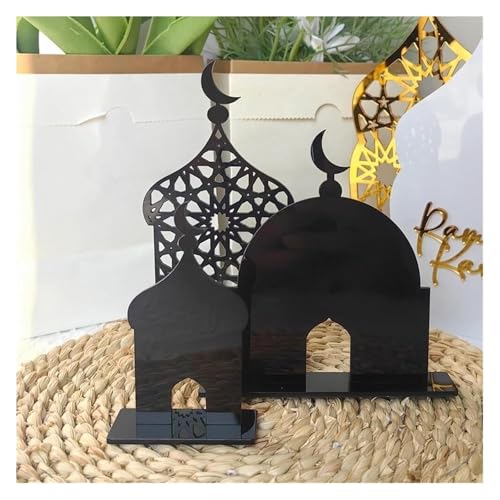 QWFVHJ Ramadan-Dekorationen for den Heimtisch, Ramadan-Mubarak-Schild, Ramadan-Muslim-Desktop-Ornament, Halbmond-Schloss, Acrylschild, islamische muslimische Geschenke, Ramadan, Eid(Black) von QWFVHJ