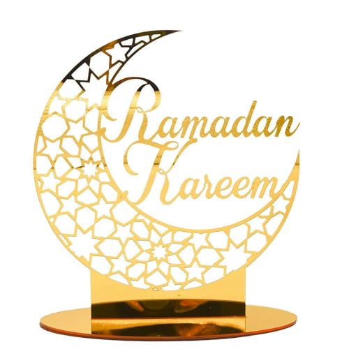 QWFVHJ Ramadan-Dekorationen for den Heimtisch, Ramadan-Mubarak-Schild, Ramadan-Tischdekoration, Eid-Mubarak-Ornament, Acryl-Ramadan-Tischdekoration, Islamisches Eid(Gold 1) von QWFVHJ