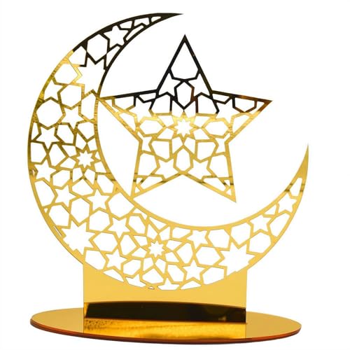 QWFVHJ Ramadan-Dekorationen for den Heimtisch, Ramadan-Mubarak-Schild, Ramadan-Tischdekoration, Eid-Mubarak-Ornament, Acryl-Ramadan-Tischdekoration, Islamisches Eid(Gold 3) von QWFVHJ