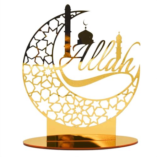 QWFVHJ Ramadan-Dekorationen for den Heimtisch, Ramadan-Mubarak-Schild, Ramadan-Tischdekoration, Eid-Mubarak-Ornament, Acryl-Ramadan-Tischdekoration, Islamisches Eid(Gold 4) von QWFVHJ