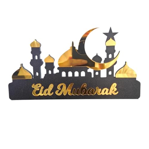 QWFVHJ Ramadan-Dekorationen for den Heimtisch, Ramadan-Mubarak-Schild, Ramadan-Tischdekoration, islamisches Eid-Mubarak-Tischschild, Ramadan-Mubarak-Holz-Acryl-Ornament(Gold,M) von QWFVHJ