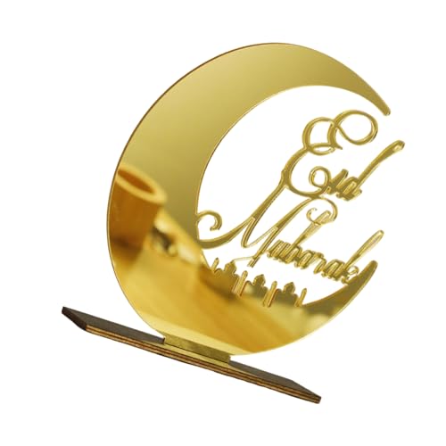 QWFVHJ Ramadan-Dekorationen for den Heimtisch, Ramadan-Mubarak-Schild, Tischschild aus Acryl mit Mondmotiv, Ornament for das islamische Eid-Festival for die Ramadan-Muslim-Party(Gold) von QWFVHJ