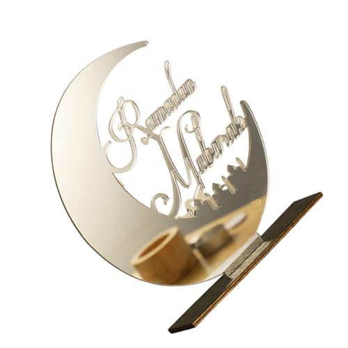 QWFVHJ Ramadan-Dekorationen for den Heimtisch, Ramadan-Mubarak-Schild, Tischschild aus Acryl mit Mondmotiv, Ornament for das islamische Eid-Festival for die Ramadan-Muslim-Party(Silver) von QWFVHJ