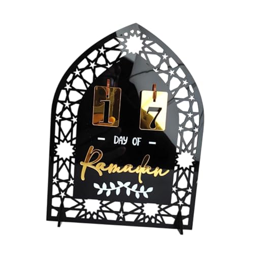 QWFVHJ Ramadan-Dekorationen for den Tisch zu Hause, Ramadan-Mubarak-Schild, Acryl-Eid-Ramadan-Adventskalender, Schreibtisch-Ornament, 20 x 15 cm, for Hochzeits- und Party-Dekor, schwarz von QWFVHJ